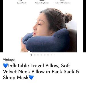 Blue Inflatable Travel Pillow Soft Velvet 💙